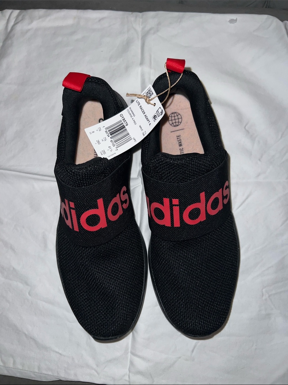 adidas Kids Black Slip-On Sneakers with Red Logo Strap